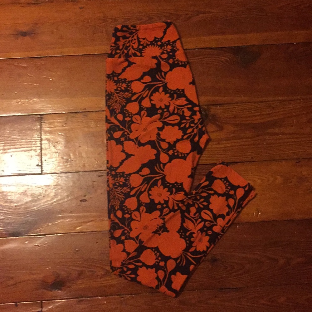 Lularoe OS Leggings Orange and Black Fall Folliage